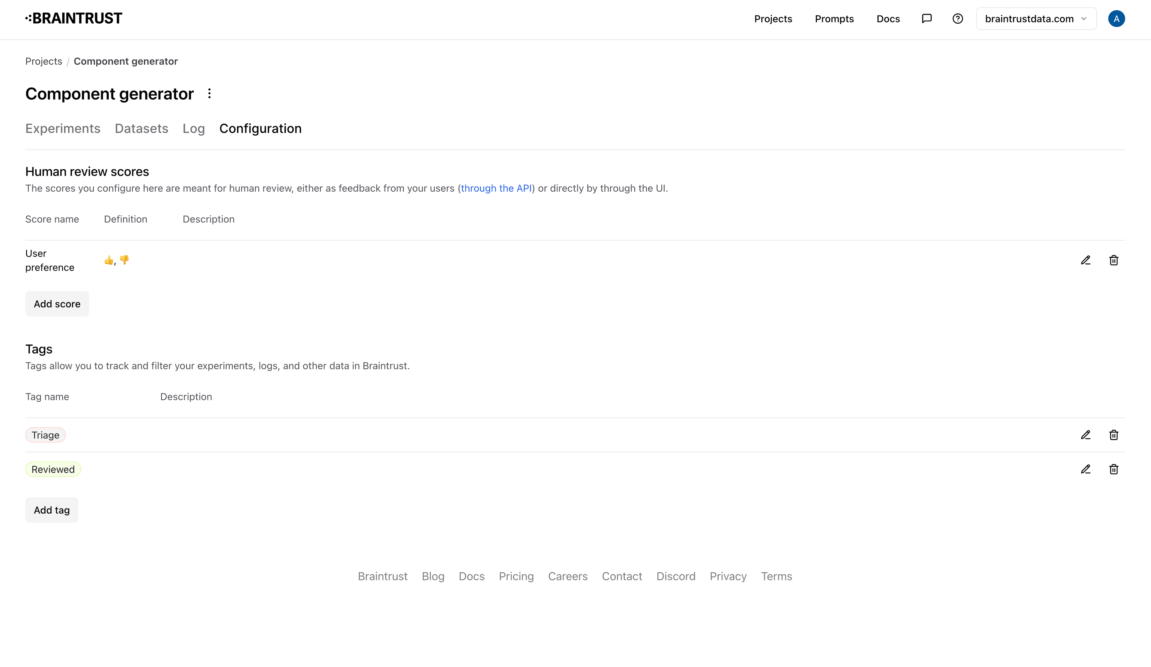 Configure tags
